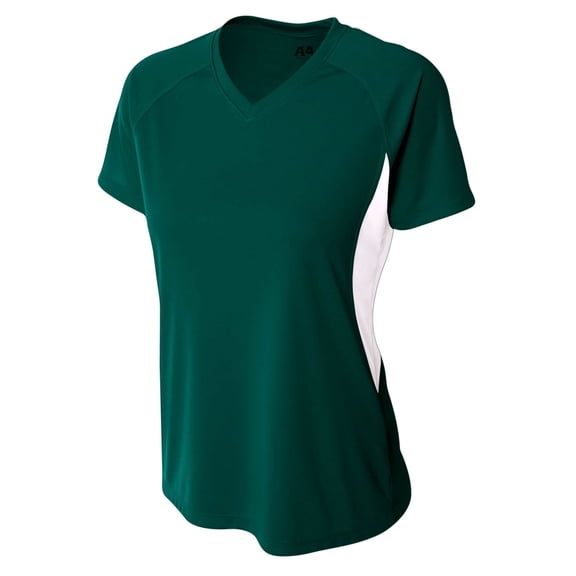 A4 Color Block Performance V-Neck For Women in Forest/White NW3223