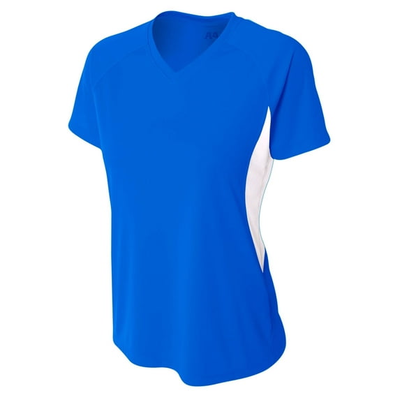 A4 Color Block Performance V-Neck For Women in Royal/White NW3223
