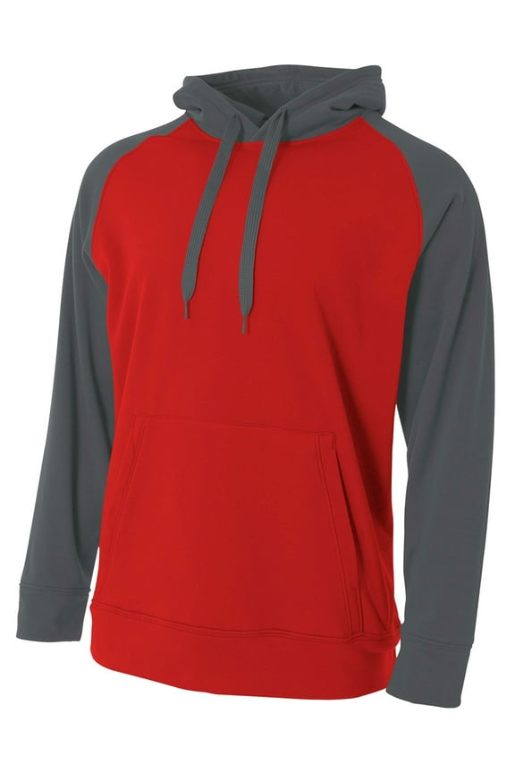 Color Block Tech Fleece Hoodie For Men in Scarlet/Graphite | N4234