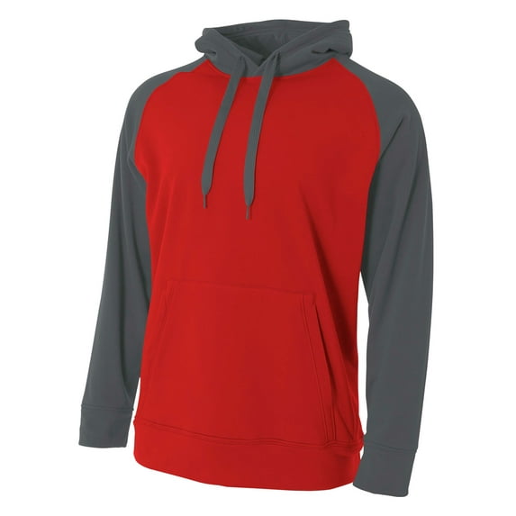 A4 Color Block Tech Fleece Hoodie For Men in Scarlet/Graphite | N4234