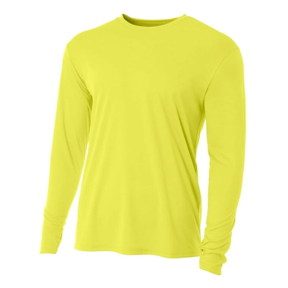 A4 Cooling Performance Long Sleeve Crew For Men in Safety Yellow N3165