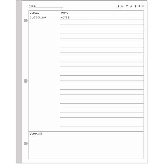 A4 Cornell Notes Filler Paper - 3 Hole Cornell Notes Loose Leaf Paper, 50Sheets / 100Pages, 100gsm, White, 8.5'' x 11''