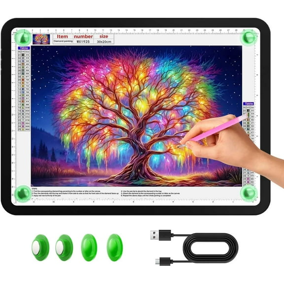 A4 Diamond Art Light Board,11000 Lux Super Bright Light Box for Tracing,Side Button Design,3 Color Light pad,Magnetic Ultra Light Table for Diamond Painting,Sketching, Weeding Vinyl(Black)