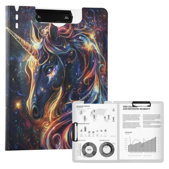 A4 Double Clip File Folder 18.9x12.6in Clipboards Foldable Binder Holds 80 Sheets Project Folder for Office, Home An Enchanting Unicorn