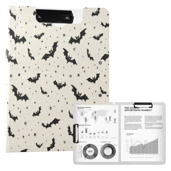 A4 Double Clip File Folder 18.9x12.6in Clipboards Foldable Binder Holds 80 Sheets Project Folder for Office, Home Bats and Stars