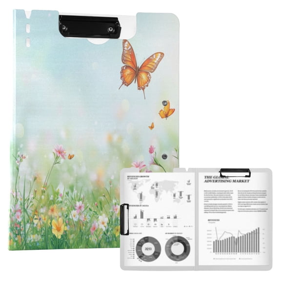 A4 Double Clip File Folder 18.9x12.6in Clipboards Foldable Binder Holds 80 Sheets Project Folder for Office, Home Beautiful Spring Background