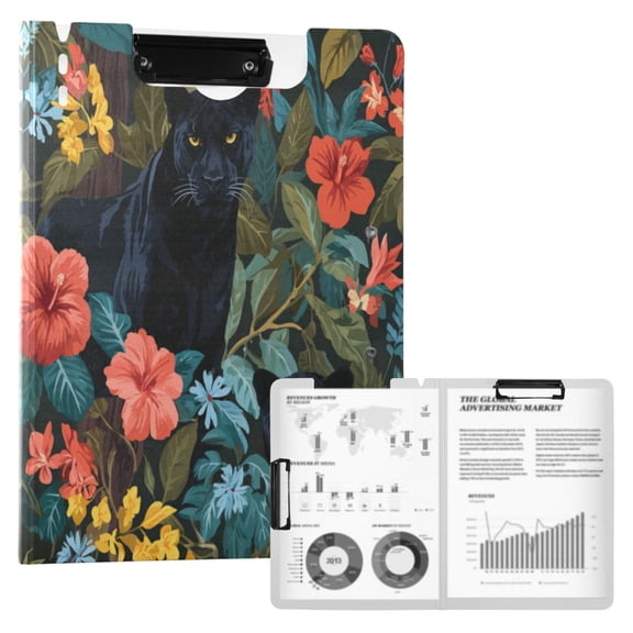 A4 Double Clip File Folder 18.9x12.6in Clipboards Foldable Binder Holds 80 Sheets Project Folder for Office, Home Black Panther in The Jungle