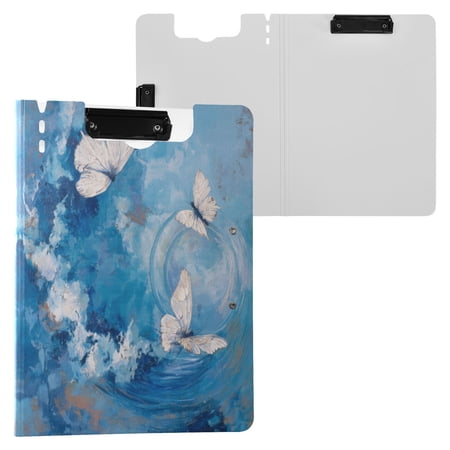 A4 Double Clip File Folder 18.9x12.6in Clipboards Foldable Binder Holds 80 Sheets Project Folder for Office, Home Butterflies and Circular Motif