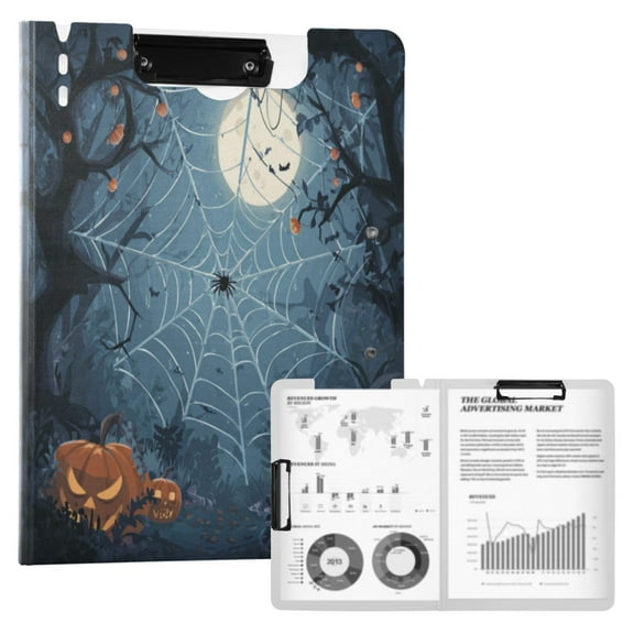 A4 Double Clip File Folder 18.9x12.6in Clipboards Foldable Binder Holds 80 Sheets Project Folder for Office, Home Cartoon Style Spider Web