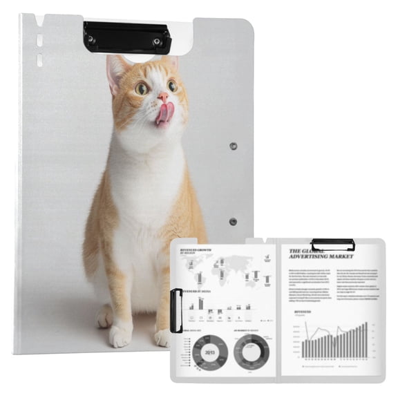 A4 Double Clip File Folder 18.9x12.6in Clipboards Foldable Binder Holds 80 Sheets Project Folder for Office, Home Cat Sticking Out Their Tongues