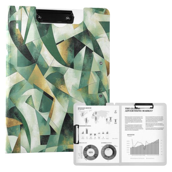 A4 Double Clip File Folder 18.9x12.6in Clipboards Foldable Binder Holds 80 Sheets Project Folder for Office, Home Cubist Geometric Shapes