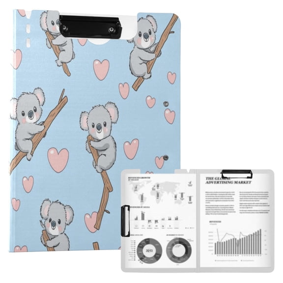 A4 Double Clip File Folder 18.9x12.6in Clipboards Foldable Binder Holds 80 Sheets Project Folder for Office, Home Cute Koala Pattern