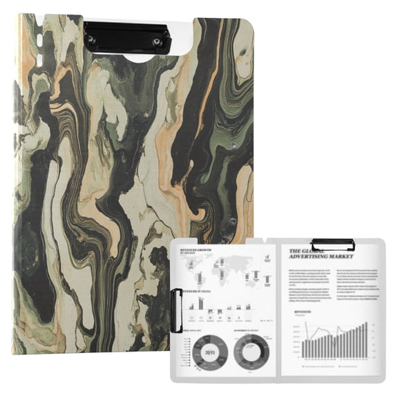A4 Double Clip File Folder 18.9x12.6in Clipboards Foldable Binder Holds 80 Sheets Project Folder for Office, Home Earth Tone Camouflage