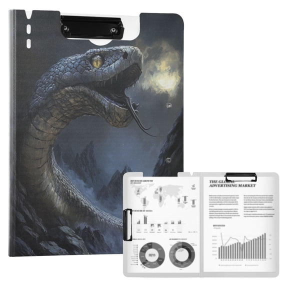 A4 Double Clip File Folder 18.9x12.6in Clipboards Foldable Binder Holds 80 Sheets Project Folder for Office, Home Giant Snake