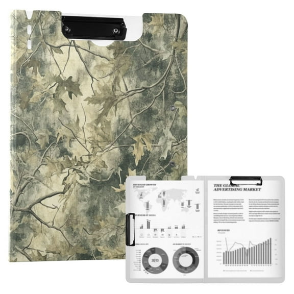 A4 Double Clip File Folder 18.9x12.6in Clipboards Foldable Binder Holds 80 Sheets Project Folder for Office, Home Green Camouflage Pattern
