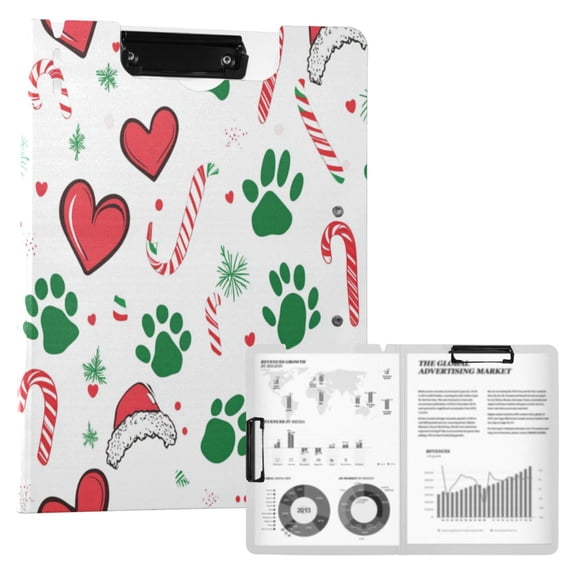 A4 Double Clip File Folder 18.9x12.6in Clipboards Foldable Binder Holds 80 Sheets Project Folder for Office, Home Green Dog Paw Prints