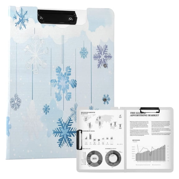 A4 Double Clip File Folder 18.9x12.6in Clipboards Foldable Binder Holds 80 Sheets Project Folder for Office, Home Hanging Snowflakes