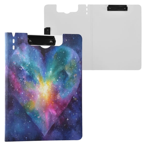 A4 Double Clip File Folder 18.9x12.6in Clipboards Foldable Binder Holds 80 Sheets Project Folder for Office, Home Heart with Galaxy Background