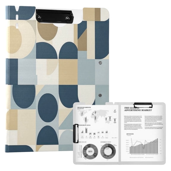 A4 Double Clip File Folder 18.9x12.6in Clipboards Foldable Binder Holds 80 Sheets Project Folder for Office, Home Minimalist Geometric Shapes