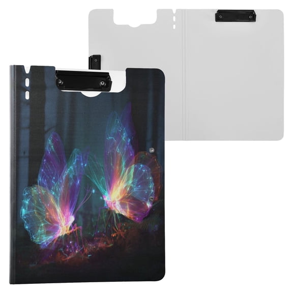 A4 Double Clip File Folder 18.9x12.6in Clipboards Foldable Binder Holds 80 Sheets Project Folder for Office, Home Neon Butterfly