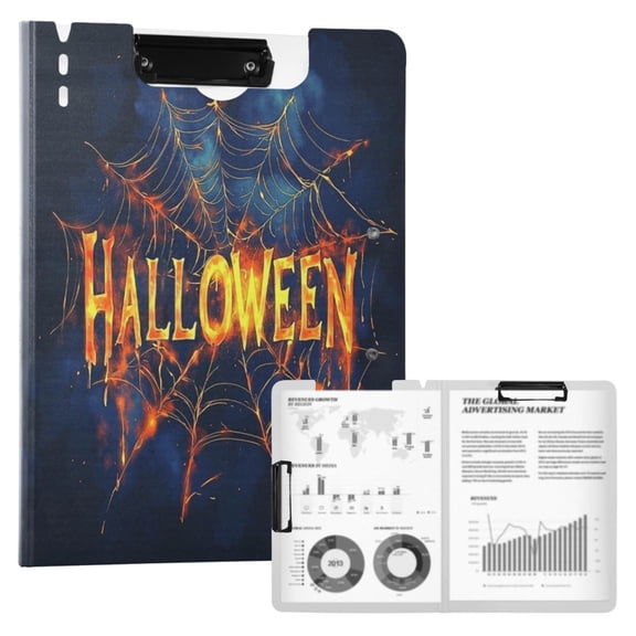 A4 Double Clip File Folder 18.9x12.6in Clipboards Foldable Binder Holds 80 Sheets Project Folder for Office, Home Orange Neon Spider Web