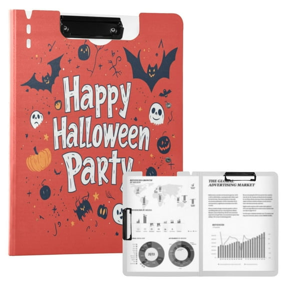 A4 Double Clip File Folder 18.9x12.6in Clipboards Foldable Binder Holds 80 Sheets Project Folder for Office, Home Red Cute Halloween Pattern
