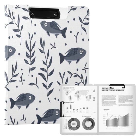 A4 Double Clip File Folder 18.9x12.6in Clipboards Foldable Binder Holds 80 Sheets Project Folder for Office, Home Seaweed and Sardine Pattern