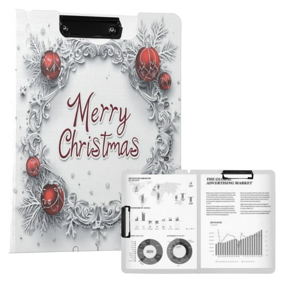 A4 Double Clip File Folder 18.9x12.6in Clipboards Foldable Binder Holds 80 Sheets Project Folder for Office, Home Silver Metallic Decorative Frame