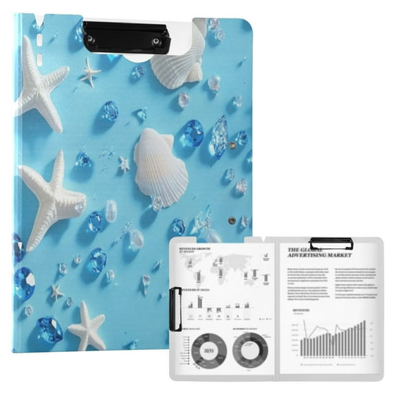 A4 Double Clip File Folder 18.9x12.6in Clipboards Foldable Binder Holds 80 Sheets Project Folder for Office, Home Small Sapphire Gems