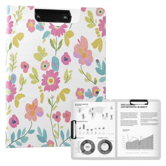 A4 Double Clip File Folder 18.9x12.6in Clipboards Foldable Binder Holds 80 Sheets Project Folder for Office, Home Vibrant Flower