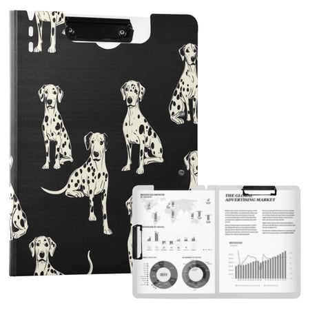 A4 Double Clip File Folder 18.9x12.6in Clipboards Foldable Binder Holds 80 Sheets Project Folder for Office, Home White Dalmatian Dogs