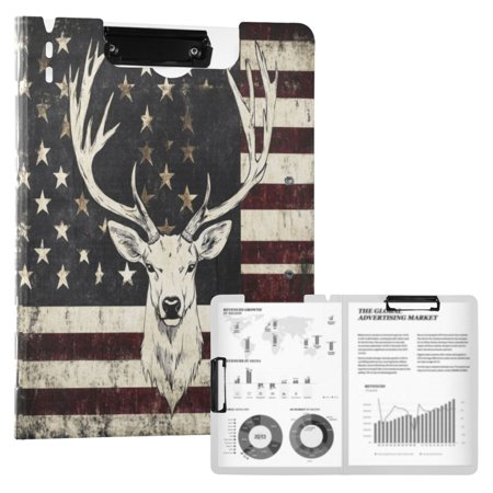 A4 Double Clip File Folder 18.9x12.6in Clipboards Foldable Binder Holds 80 Sheets Project Folder for Office, Home White Deer Head