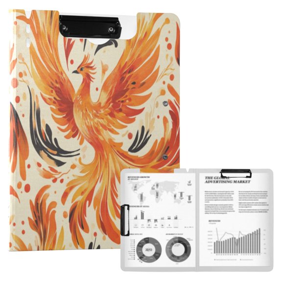 A4 Double Clip File Folder Binder Clipboards Waterproof Durable Foldable Folder Suitable for Office and Family Beautiful Golden Phoenix
