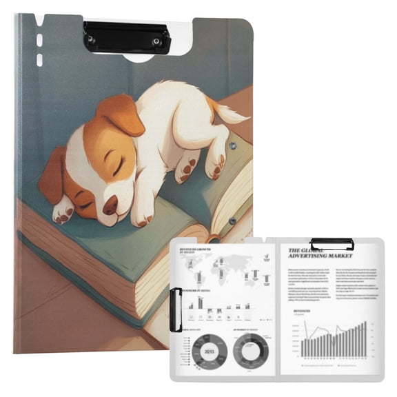 A4 Double Clip File Folder Binder Clipboards Waterproof Durable Foldable Folder Suitable for Office and Family Book Sleeping Dog