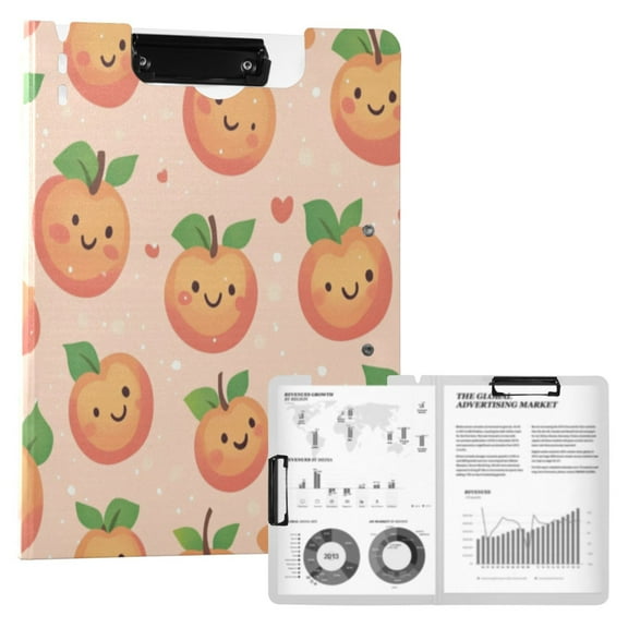 A4 Double Clip File Folder Binder Clipboards Waterproof Durable Foldable Folder Suitable for Office and Family Cute Smile Pink Peach