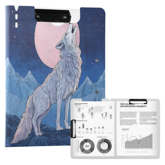 A4 Double Clip File Folder Binder Clipboards Waterproof Durable Foldable Folder Suitable for Office and Family Roaring Wolf