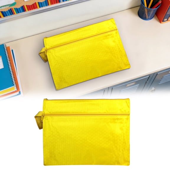A4 Double Layer Zipper File Bag Fabric Document Organizer Portable Stationery Pencil Case for Office Home Travel,Yellow,A4 1PC