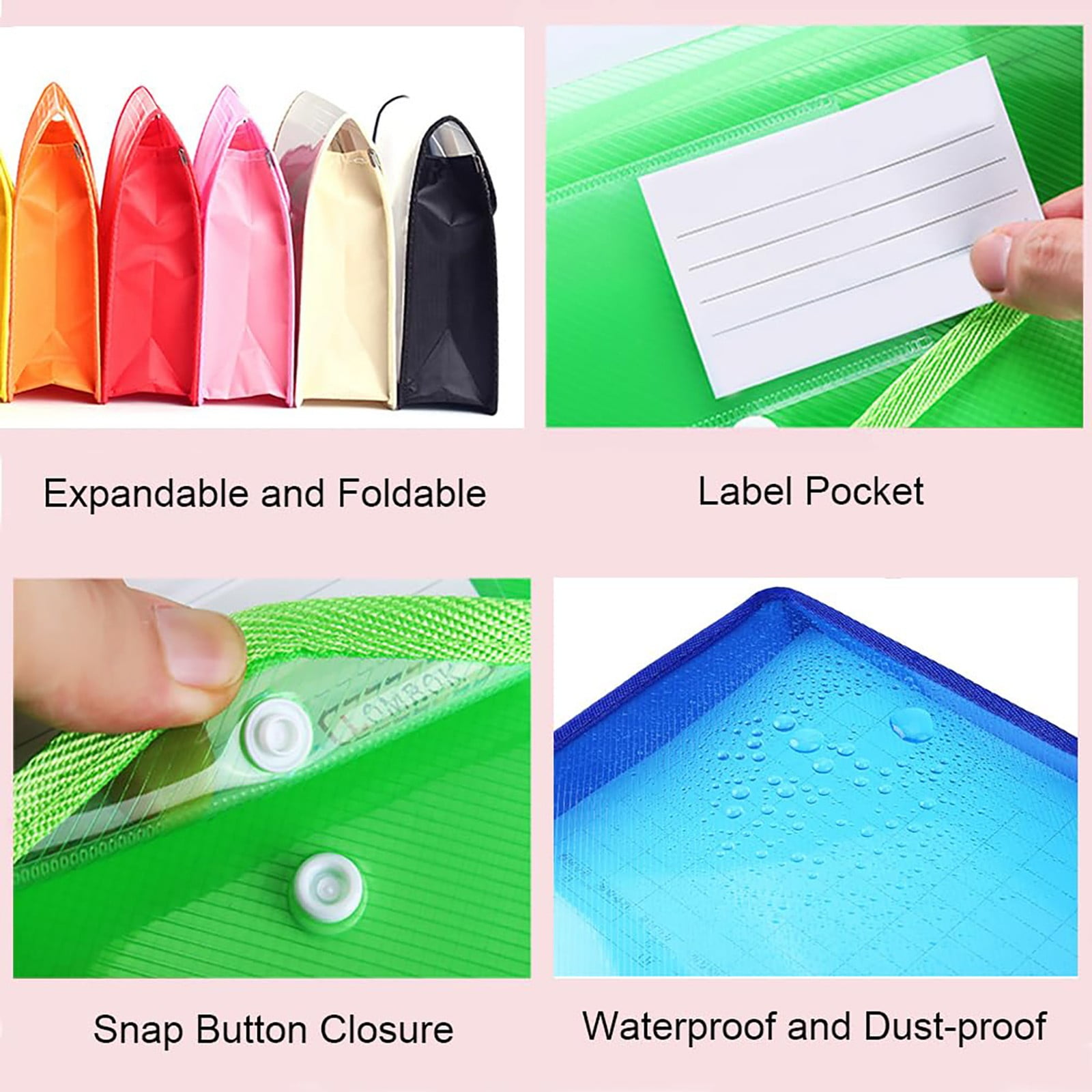 A4 Expandable Plastic Document Folder with Button Closure Label Pocket ...