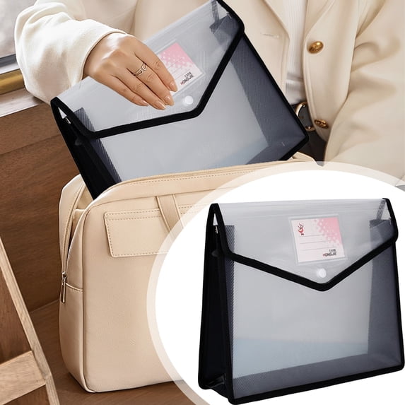 A4 Expanding Accordion File Folder With Button Closure, 33x25x6cm PP Document Organizer For Office And Home, Portable Paper Storage Wallet, Black