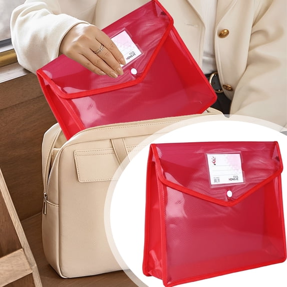 A4 Expanding Accordion File Folder With Button Closure, 33x25x6cm PP Document Organizer For Office And Home, Portable Paper Storage Wallet, Red