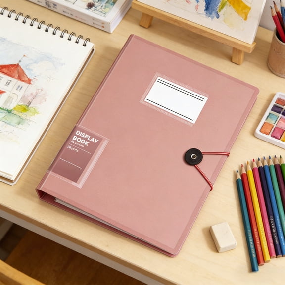 A4 Expanding Document Folder, Xinsrenus 30 Pockets 60 Sides Transparent Plastic Envelope, Snap Closure Display Paper Holder for Office School Home, Wine