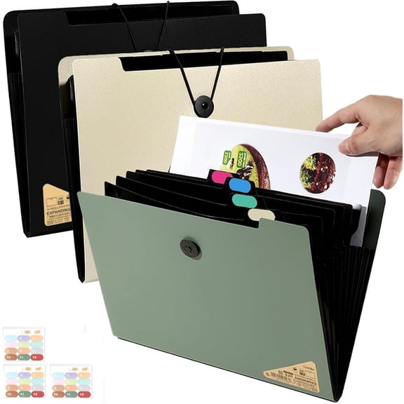 A4 Expanding File Folder, 3 Pack File Organiser, 5 Pockets Document Organiser, Portable Filing Folders for Paperwork