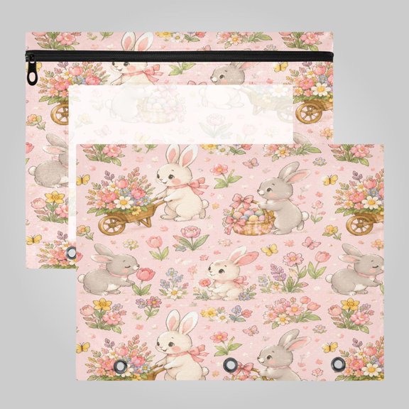 A4 File Binder 2Pack Pouch Pencil Work & Study File Pouch Bunny Butterfly Spring Garden