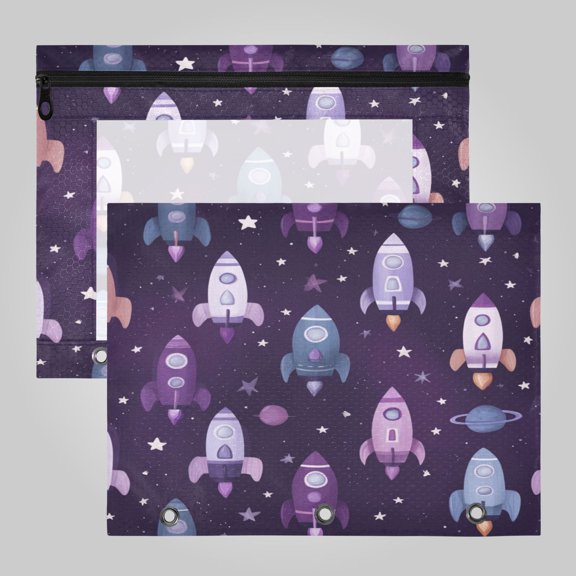 A4 File Binder 2Pack Pouch Pencil Work & Study File Pouch Cute Space Rocket Pattern