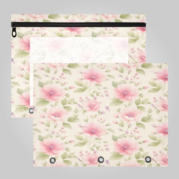A4 File Binder 2Pack Pouch Pencil Work & Study File Pouch Delicate Pink Blossom Artwork
