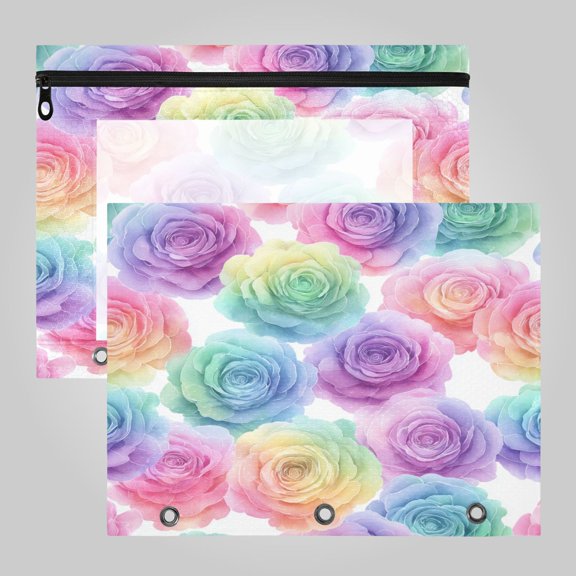 A4 File Binder 2Pack Pouch Pencil Work & Study File Pouch Little Rainbow Rose Garden
