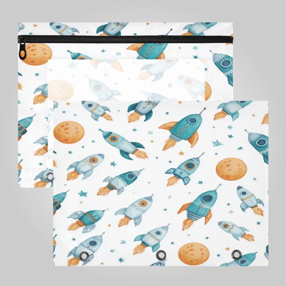 A4 File Binder 2Pack Pouch Pencil Work & Study File Pouch Little Rocket Ships Pattern