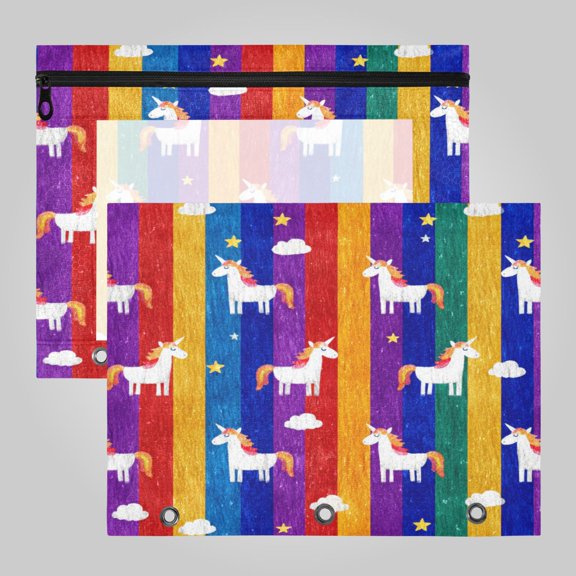 A4 File Binder 2Pack Pouch Pencil Work & Study File Pouch Playful Rainbow Unicorn Artwork