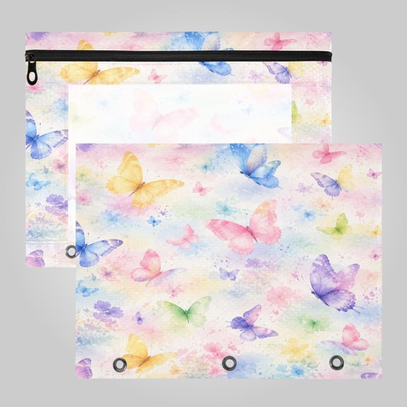 A4 File Binder 2Pack Pouch Pencil Work & Study File Pouch Rainbow Butterfly Seamless Pattern
