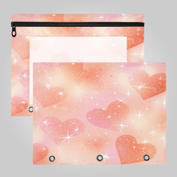 A4 File Binder 2Pack Pouch Pencil Work & Study File Pouch Sunset Glow Heart Tapestry